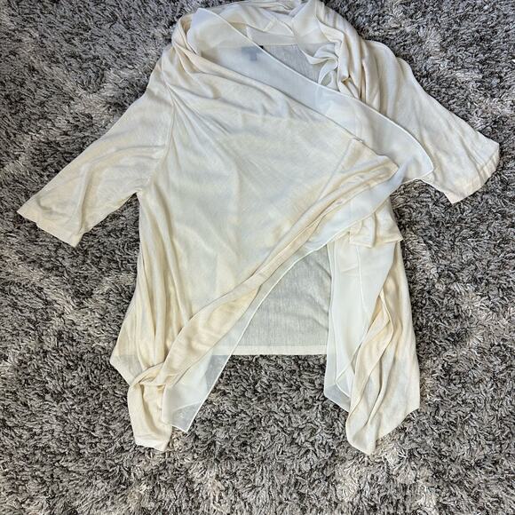 Talbots Ivory Chiffon Layered Short Sleeve Open Front Cardigan Sweater S M - Picture 4 of 9
